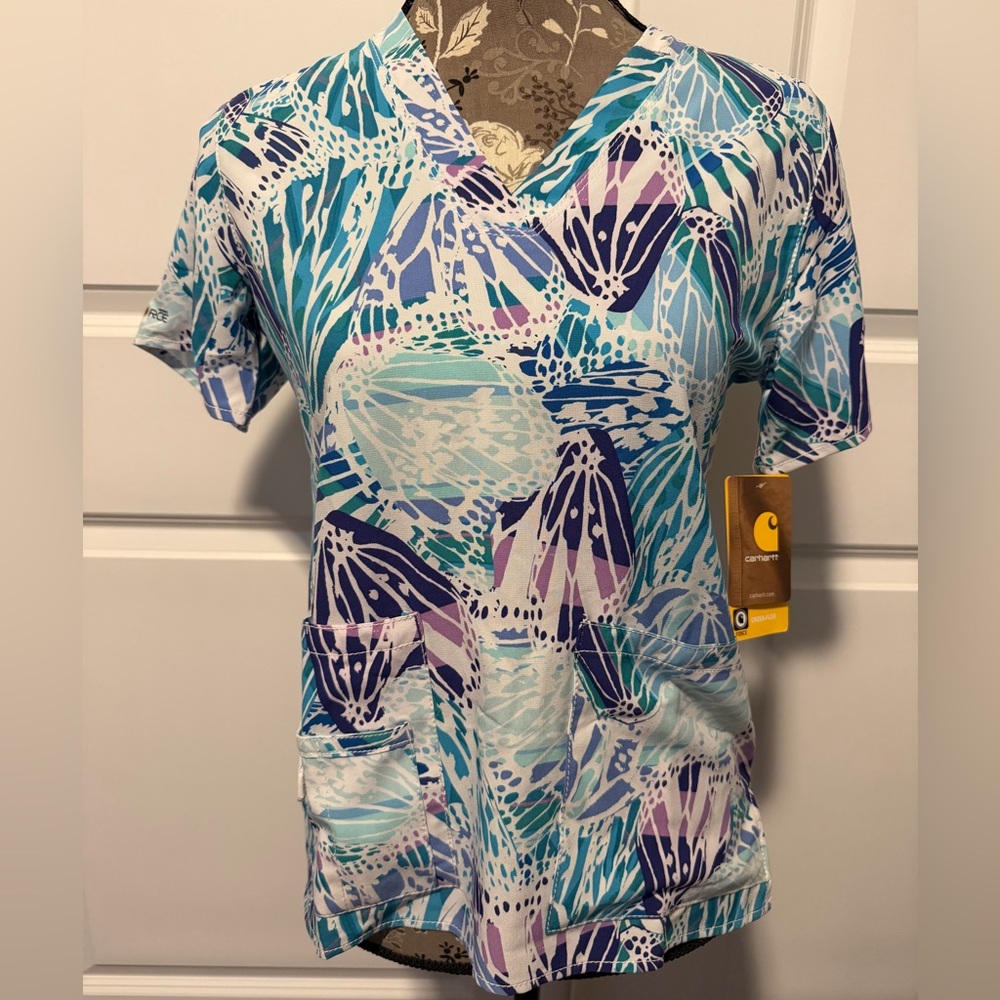 Carhartt Force Spread Your Wings Butterfly Print Scrub Top-NWT